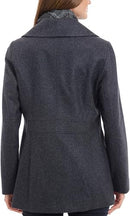 LONDON FOG Women's Double Breasted Peacoat with Scarf - Charcoal, Small - Brand New