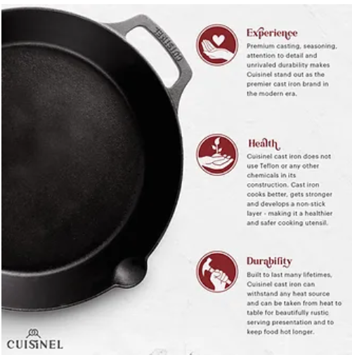 CUISINEL Pre-Seasoned Cast Iron Dual Handle Skillet Lid 12" CBR-12-G - Black - Like New
