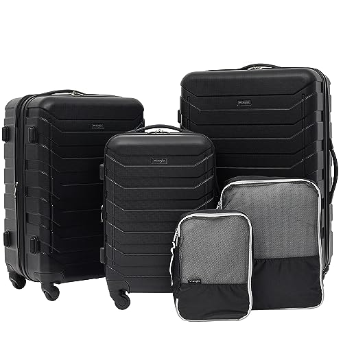 Wrangler 5 Piece Luggage & Travel Accessories Set, Black - Brand New