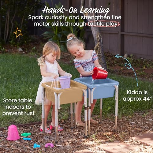 ECR4KIDS 2-Station Sand and Water Adjustable Play Table, Sand/Powder Blue - Like New