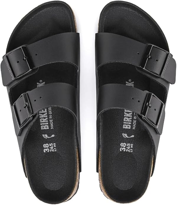 BIRKENSTOCK MEN'S ARIZONA BIRKO-FLOR TWO STRAP SLIDES/SANDALS LEATHER 11 - BLACK - Brand New