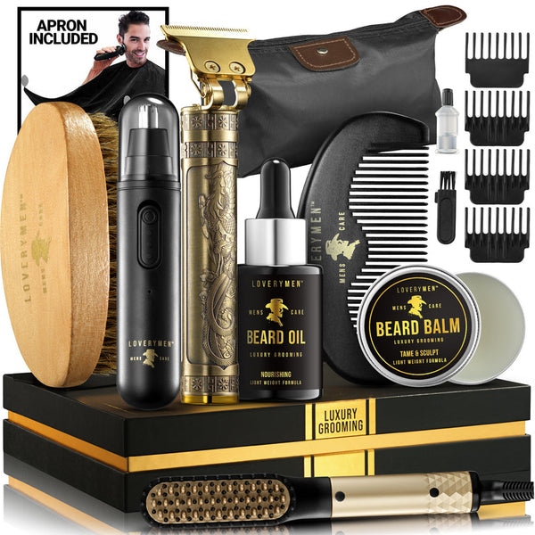 LOVERYMEN BEARD GROOMING KIT - 15PC LUXURY BEARD CARE - BLACK/GOLD - Like New