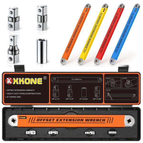 XKONE OFFSET EXTENSION WRENCH SET, 15.4" WRENCH WITH 1/4",3/8",1/2" SQUARE DRIVE - Like New