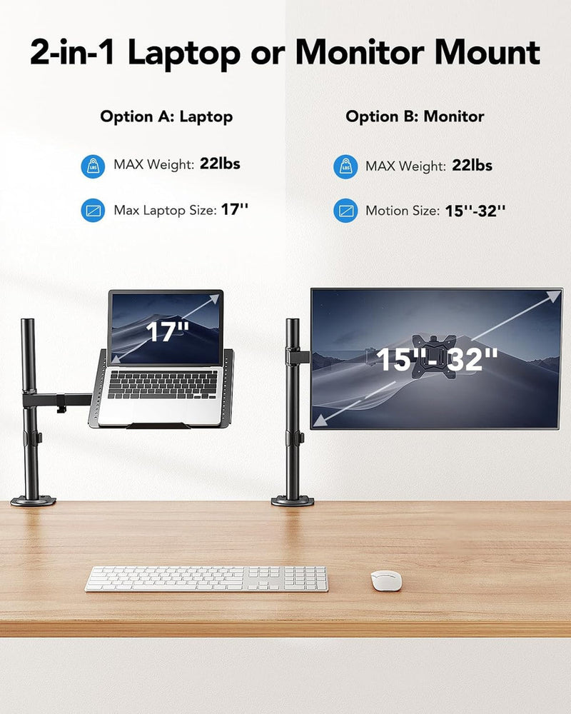 HUANUO 2-IN-1 ADJUSTABLE LAPTOP & MONITOR ARM - BLACK - Brand New