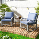 ZZWHOM 3 PC PATIO BISTRO SET WITH GLASS TABLE MODERN BRAID DESIGN - BLUE - Like New