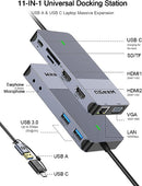 QGeeM USB 3.0 Docking Station Triple Display USB C Laptop D3908-QGEEM - Grey Like New