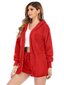 Famnbro Women Sexy Fuzzy 3 Piece Outfits Fleece Hooded Cardigan Pajamas Red M - Like New