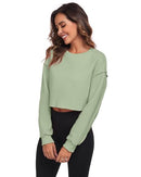 FKEEP CROPPED SWEATSHIRTS WOMEN LONG SLEEVES CREWNECK PULLOVER ZGREEN-M - Brand New