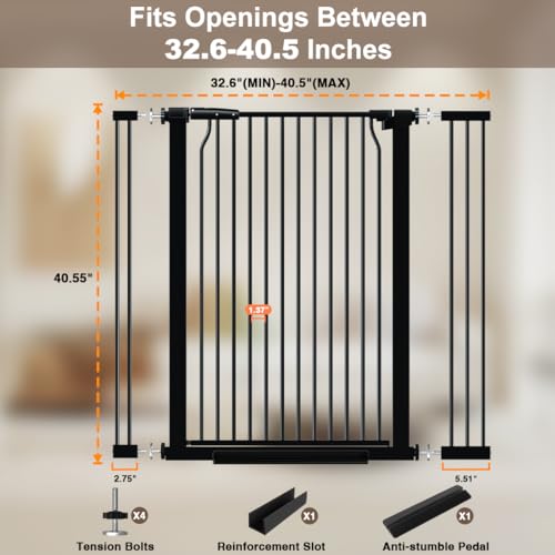 40.55" Extra Tall Baby Gate for Doorways, 32.6-40.5" Wide W385 - BLACK - Like New