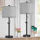 KONDRAS TABLE LAMPS FOR BEDROOMS SET OF 2 WITH USB PORTS - BLACK/GREY - Like New