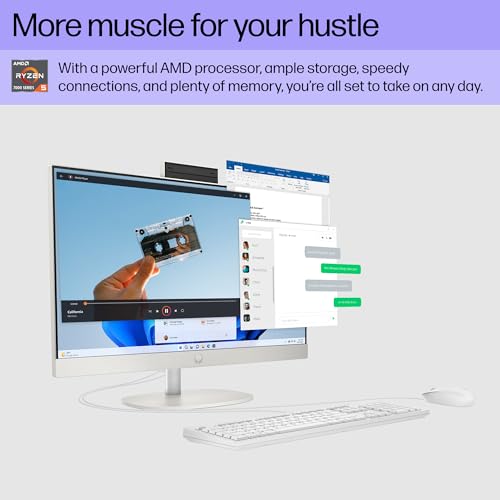 HP 24" All-in-One Desktop PC FHD Ryzen 5 7520U 8GB 256GB SSD 24-CR0002 - White - Brand New