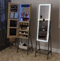 N/A JEWELRY ARMOIRE MIRROR FREE STANDING WITH LED LIGHT - NATURAL WOOD - Like New