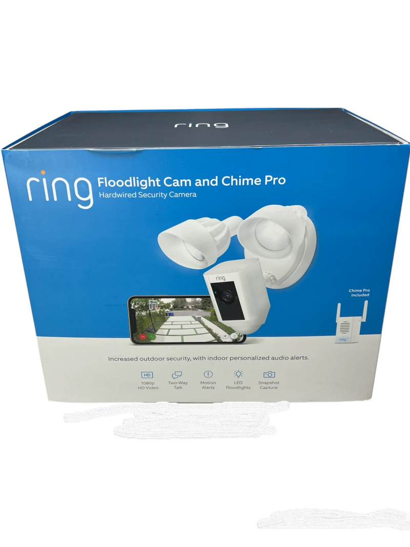 RING FLOODLIGHT CAM AND CHIME PRO HARDWIRED - WHITE - Like New
