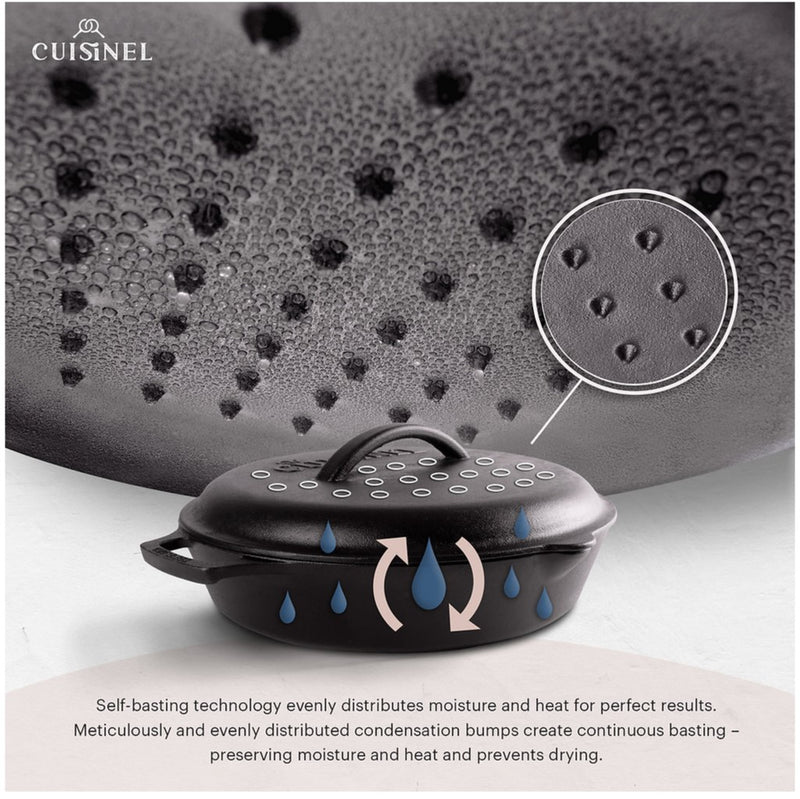 Cuisinel Pre-Seasoned Cast Iron Dual Handle Skillet with CI Lid - Scratch & Dent