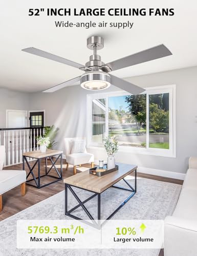 VACZON 52 INCH CEILING FAN WITH LIGHT AND REMOTE FAN-4N - NICKEL - Like New