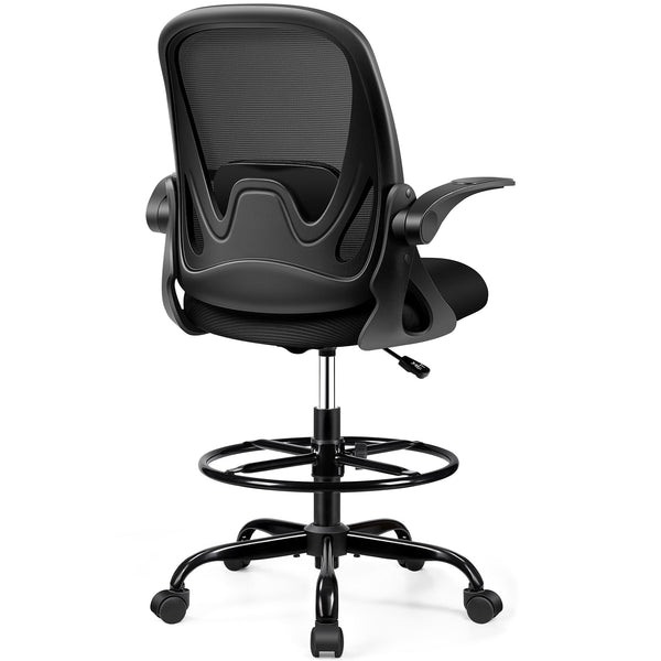 PRIMY DRAFTING CHAIR TALL OFFICE CHAIR WITH FLIP-UP ARMRESTS - - Scratch & Dent