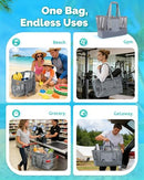ONWANDER LARGE MESH BEACH BAG WATERPROOF BOTTOM TOTE STRUCTURED DESIGN - GRAY - Brand New