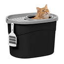 Iris Ohyama Cat Litter Box with Scoop, Up to 7kg, Black/Gray - Brand New