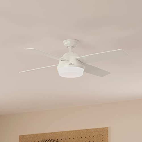 Hunter 52" Outdoor, Indoor Ceiling Fan with LED Light, 4 Blades, 59252 - White - Like New