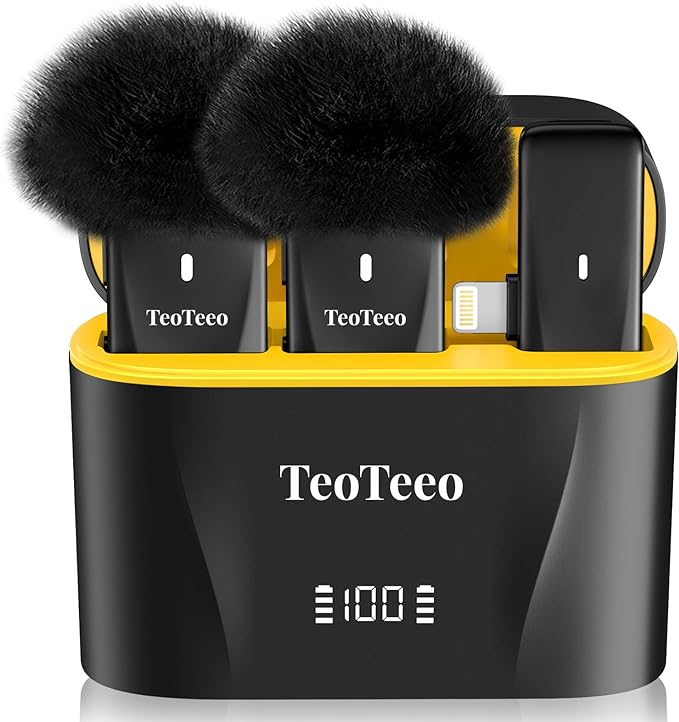 TeoTeeo 2pcs Wireless Lavalier Microphone iPhone iPad Charging Case - Black Like New