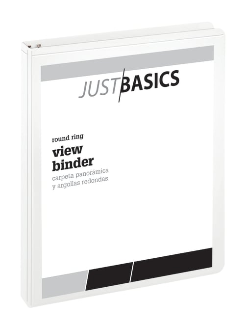JUST BASICS BASIC ROUND-RING VIEW BINDER - 1" RINGS - WHITE - Like New