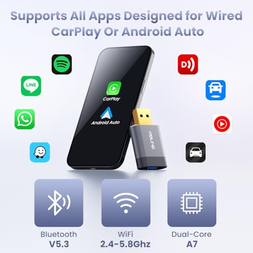 ABUNE MINI WIRELESS CARPLAY ADAPTER APPLE, 2 IN 1, NO LATENCY, CA7 - GRAY - Like New
