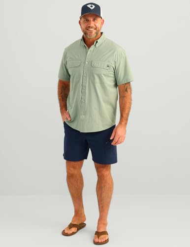 H1500214 HUK MENS NEXT LEVEL SOLID SLEEVE FISHING BUTTON M FOG GREEN - Brand New