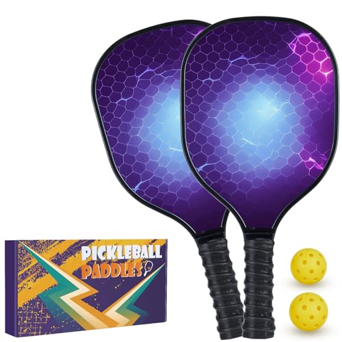 Pickleball Paddles Set of 2 Ergonomic Grip Wooden Pickleball Balls - Purple Like New