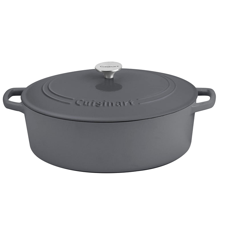 CUISINART CHEF'S CLASSIC ENAMELED CAST IRON OVAL COVERED CASSEROLE DARK GREY - Brand New