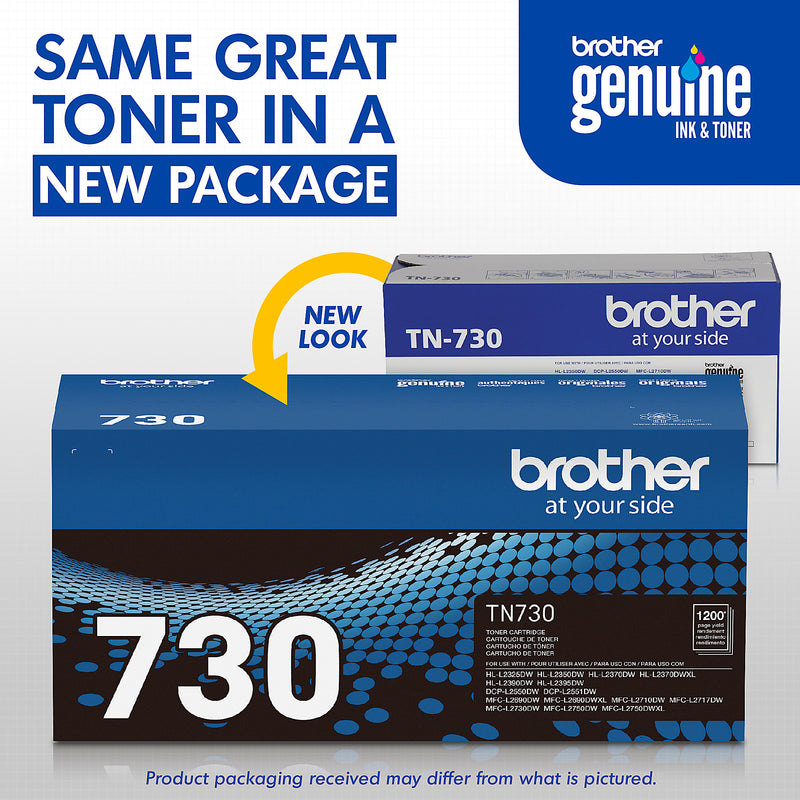 BROTHER® GENUINE TN730 BLACK TONER CARTRIDGE, STANDARD YIELD, SINGLE PACK - Like New