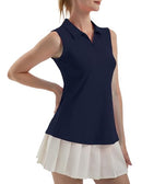 FK3092SLP FKEEP WOMEN'S SLEEVELESS POLO GOLF TENNIS V-NECK MIDNIGHT BLUE L - Brand New