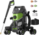 PATOOLIO PRESSURE WASHERS, POWER WASHER WITH 4 LOCKABLE WHEELS - GREEN/BLACK - Like New