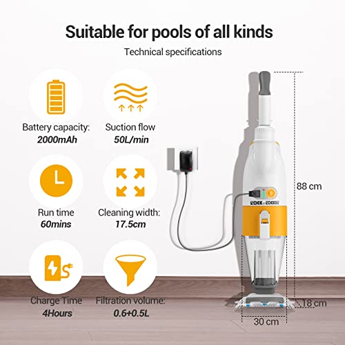 ROCK&ROCKER CORDLESS RECHARGEABLE POOL VACUUM CLEANER P1122 - WHITE/ORANGE - Like New