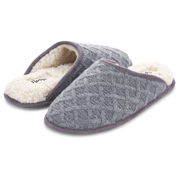 FLOOPI WOMEN’S ISABEL LATTICE KNIT SCUFF SLIPPERS SIZE WOMEN Medium (7-8) - GRAY - Brand New