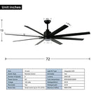 FINXIN Indoor Ceiling Fan Light Fixtures Black Remote LED 72 Ceiling Fans - Like New