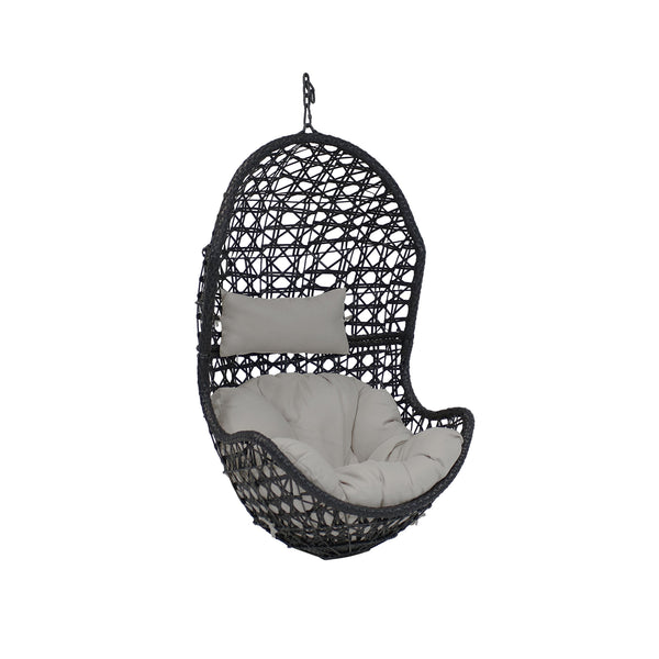 SUNNYDAZE CORDELIA RESIN WICKER HANGING EGG CHAIR AJ-772 - GRAY CUSHIONS - Like New