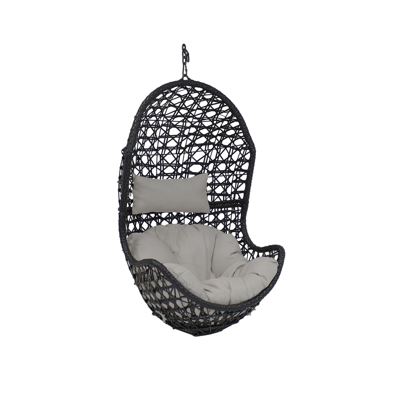 SUNNYDAZE CORDELIA RESIN WICKER HANGING EGG CHAIR AJ-772 - GRAY CUSHIONS - Like New