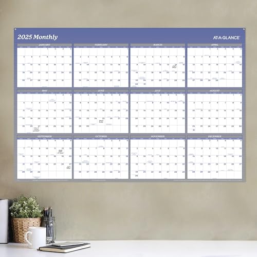 AT-A-GLANCE 2025 Wall Calendar, Dry Erase Wall Planner, Monthly, 48" x 32" Blue - Like New