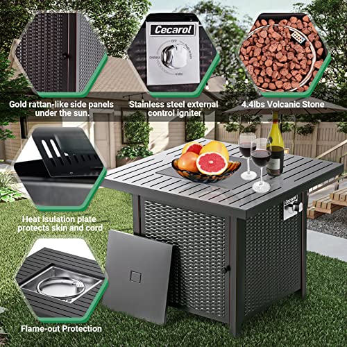 TACKLIFE Gas Fire Pit Table Lid Lava Rock Auto-Ignition 50000 BTU GFP06 - BLACK - Like New