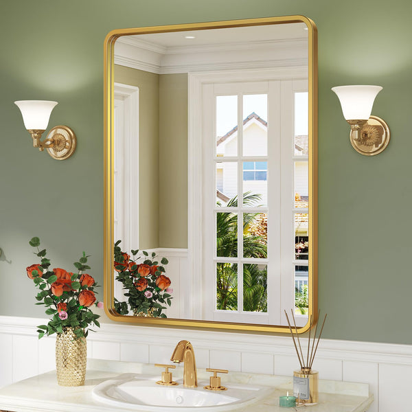Brightify Gold Bathroom Mirror 24x36 Inch Rectangular Framed Mirror - Gold - Like New