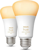 PHILIPS HUE 60W A19 LED BULB WARM-TO-COOL WHITE LIGHT 2 PACK 800LM - WHITE - Like New