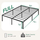 NOVILLA FULL SIZE METAL PLATFORM BED FRAME, STORAGE SPACE, N-F10013-F-BK - BLACK - Like New