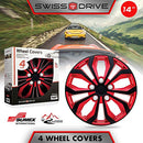 SUMEX Set 4 Hubcaps 14" Wheel Cover Spa Red Black ABS EASY to Install Universal - Brand New