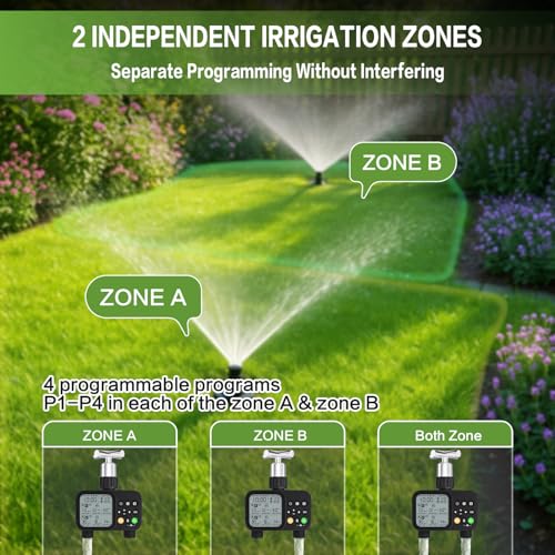 TJJFMM Sprinkler Timer for Garden Hose, 2 Outlet 8 Programmable, WT08- BLACK - Like New