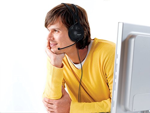 PHILIPS WIRED PC HEADSET ADJUSTABLE HEADBAND, LIGHTWEIGHT, MIC SHM1900 - BLACK - Like New