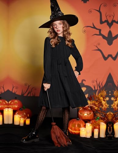 ARSHINER GIRLS LONG SLEEVE DRESS TWEEN FALL FORMAL MIDI YOUTH 11-12Y - BLACK - Like New