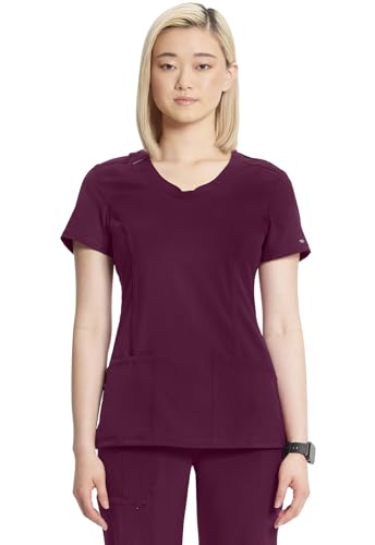 Infinity Cherokee Round Neck Nurse Scrub Tops 3 Pockets 2624A - Size S - Wine - Brand New