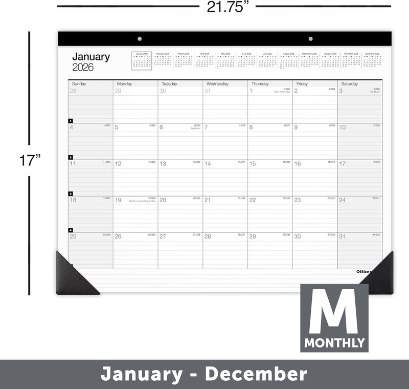 OFFICE DEPOT BRAND MONTHLY DESK PAD CALENDAR, 21 3/4" X 17" 2026 - Brand New