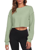 FKEEP CROPPED SWEATSHIRTS WOMEN LONG SLEEVES CREWNECK PULLOVER ZGREEN-M - Brand New
