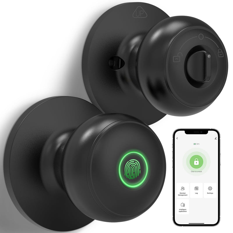 GEEKTALE FINGERPRINT DOOR KNOB WITH LOCK, K13-B-NEW - BLACK - Brand New